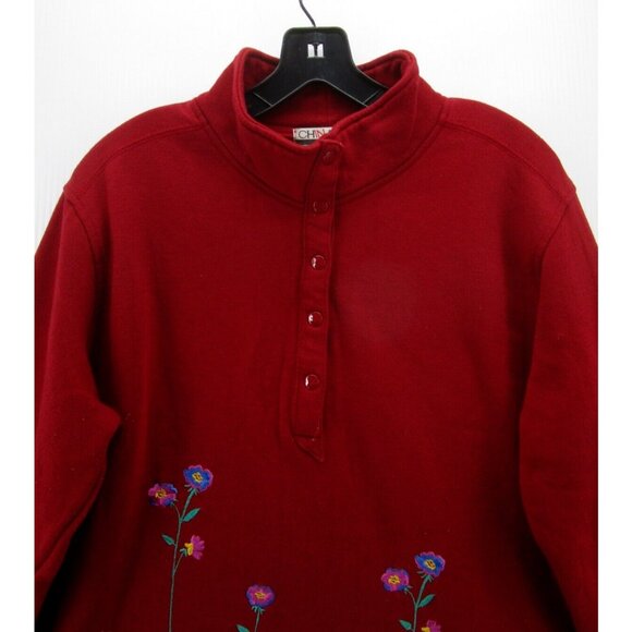 VINTAGE Sweatshirt Large Pullover 1/4 Snap Embroidered Art Chinawear * - Picture 2 of 11